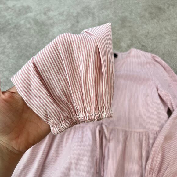 Striped Light Red Tie Bow Front Long Sleeve Blouse Top (Sz M) - Picture 9 of 11